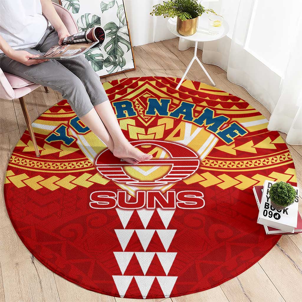 Personalized Gold Coast Suns Round Carpet Polynesian Tribal Pattern Heritage Football