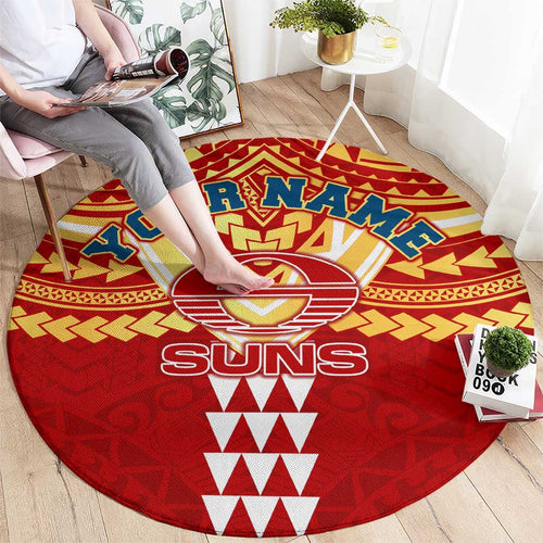 Personalized Gold Coast Suns Round Carpet Polynesian Tribal Pattern Heritage Football