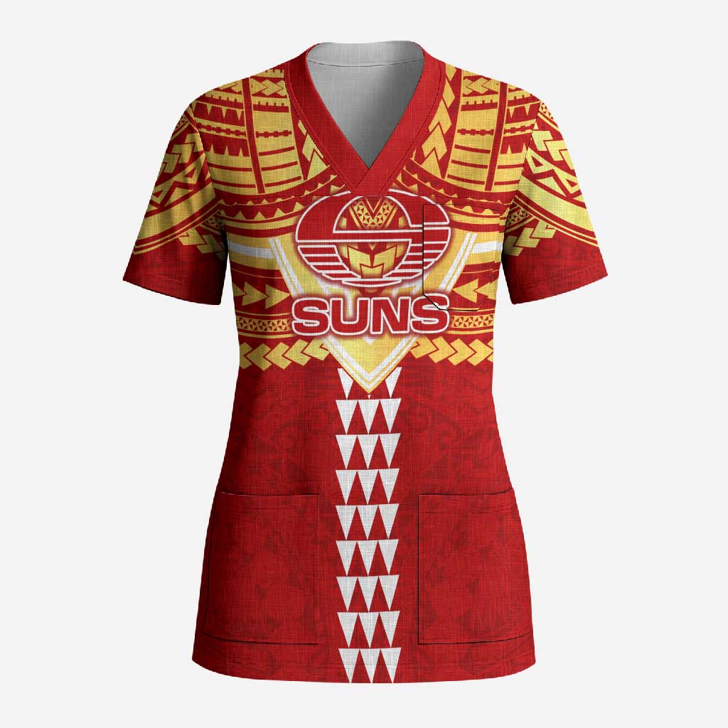 Personalized Gold Coast Suns Scrub Top Polynesian Tribal Pattern Heritage Football