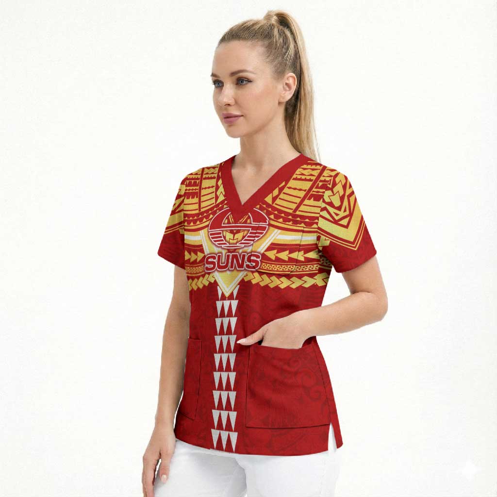 Personalized Gold Coast Suns Scrub Top Polynesian Tribal Pattern Heritage Football