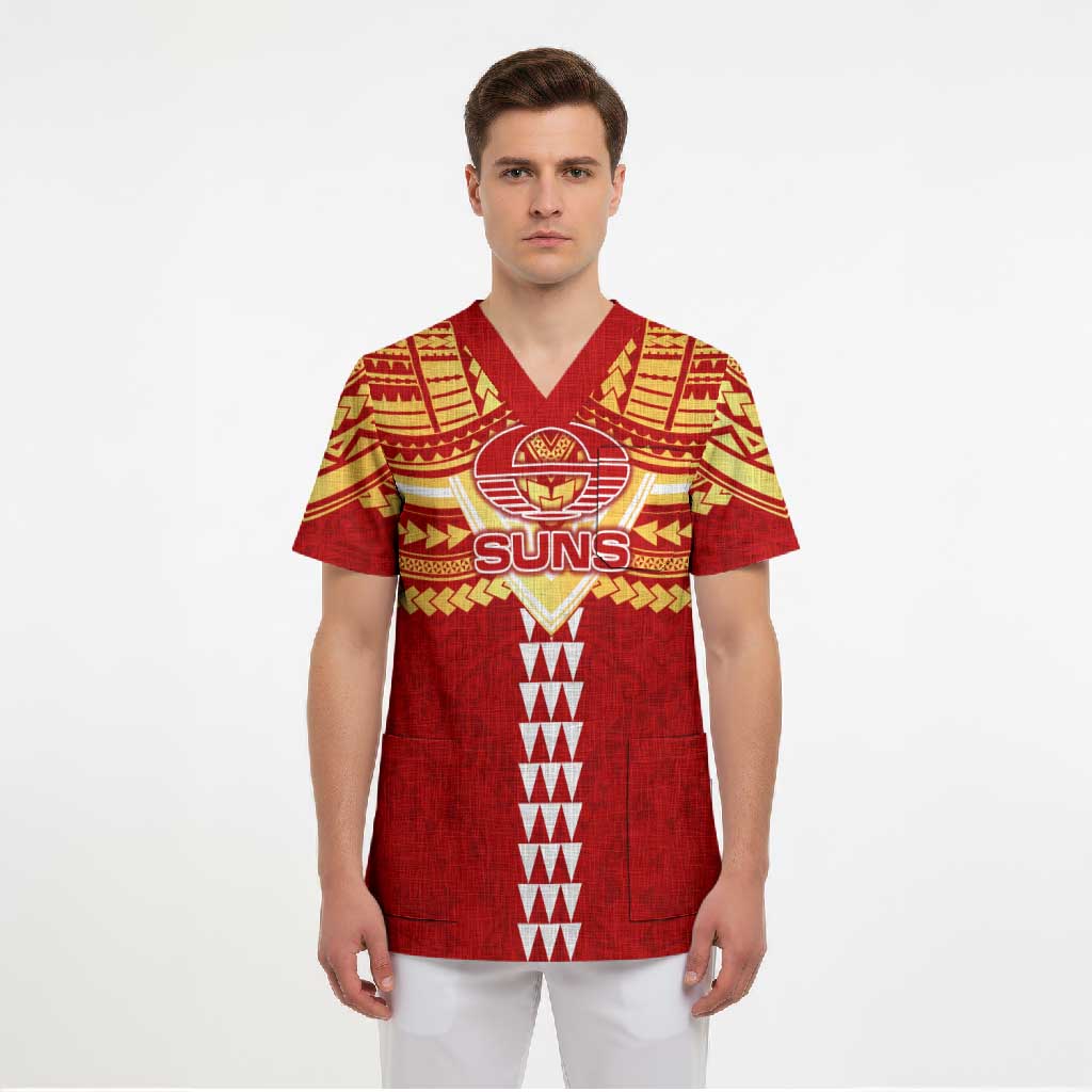 Personalized Gold Coast Suns Scrub Top Polynesian Tribal Pattern Heritage Football