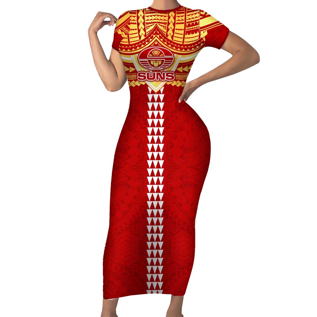 Personalized Gold Coast Suns Short Sleeve Bodycon Dress Polynesian Tribal Pattern Heritage Football