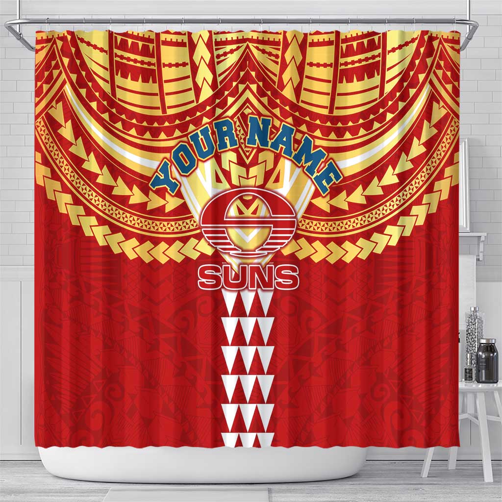 Personalized Gold Coast Suns Shower Curtain Polynesian Tribal Pattern Heritage Football