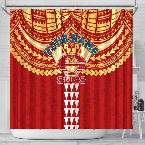 Personalized Gold Coast Suns Shower Curtain Polynesian Tribal Pattern Heritage Football