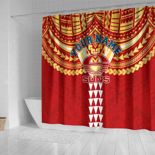 Personalized Gold Coast Suns Shower Curtain Polynesian Tribal Pattern Heritage Football