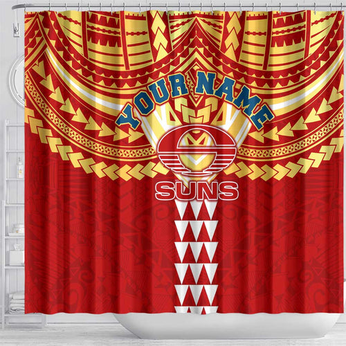 Personalized Gold Coast Suns Shower Curtain Polynesian Tribal Pattern Heritage Football