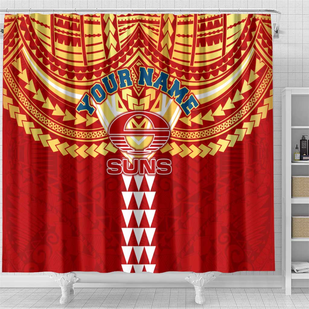 Personalized Gold Coast Suns Shower Curtain Polynesian Tribal Pattern Heritage Football