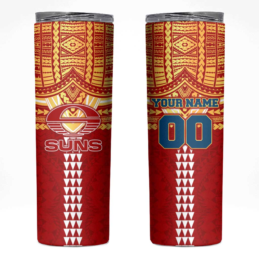 Personalized Gold Coast Suns Skinny Tumbler Polynesian Tribal Pattern Heritage Football