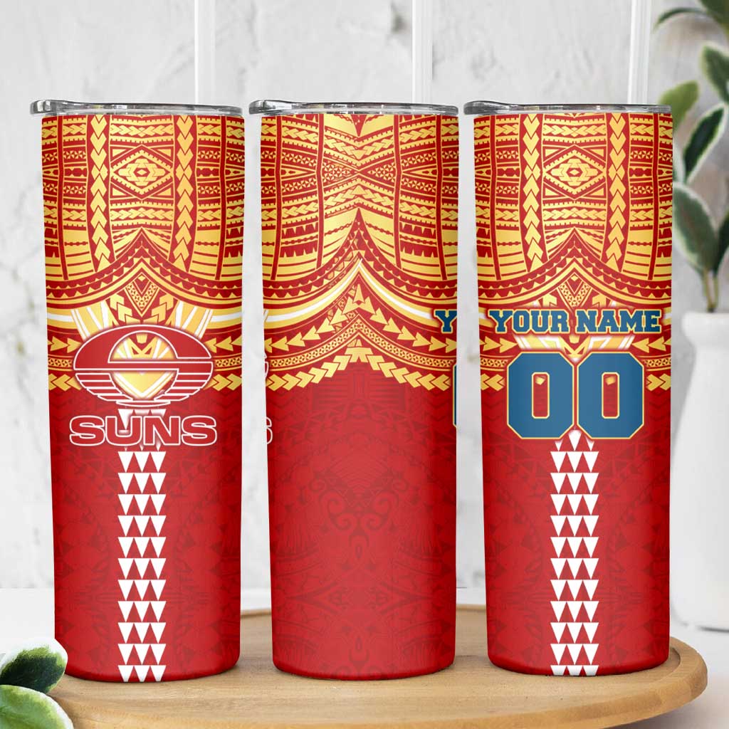 Personalized Gold Coast Suns Skinny Tumbler Polynesian Tribal Pattern Heritage Football