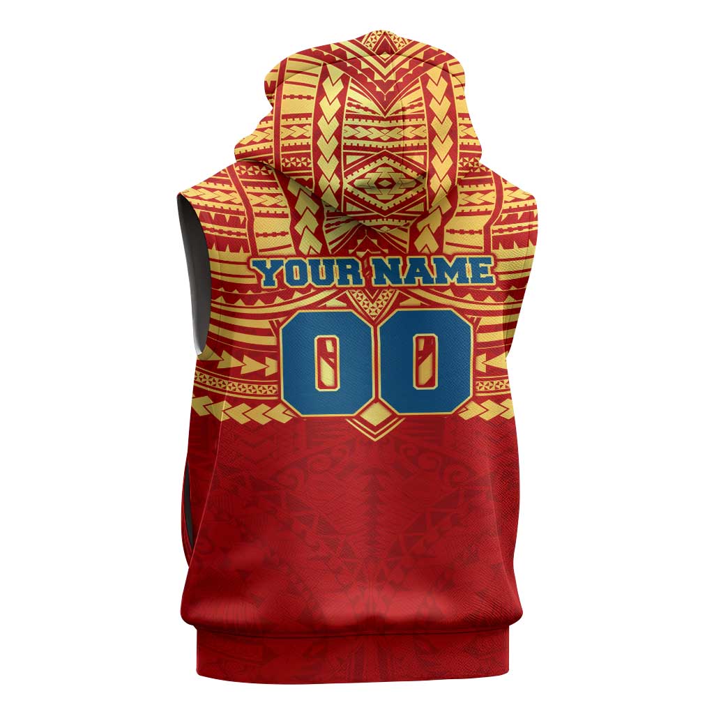 Personalized Gold Coast Suns Sleeveless Hoodie Polynesian Tribal Pattern Heritage Football