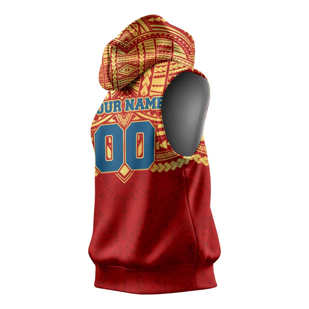 Personalized Gold Coast Suns Sleeveless Hoodie Polynesian Tribal Pattern Heritage Football
