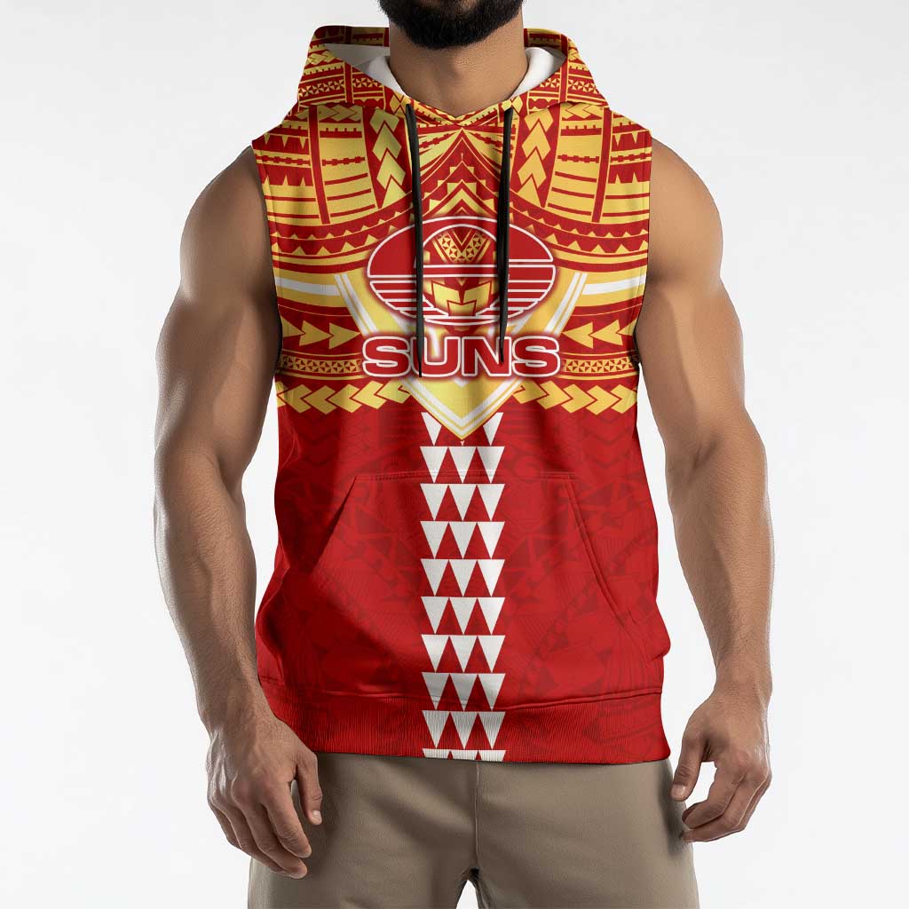Personalized Gold Coast Suns Sleeveless Hoodie Polynesian Tribal Pattern Heritage Football