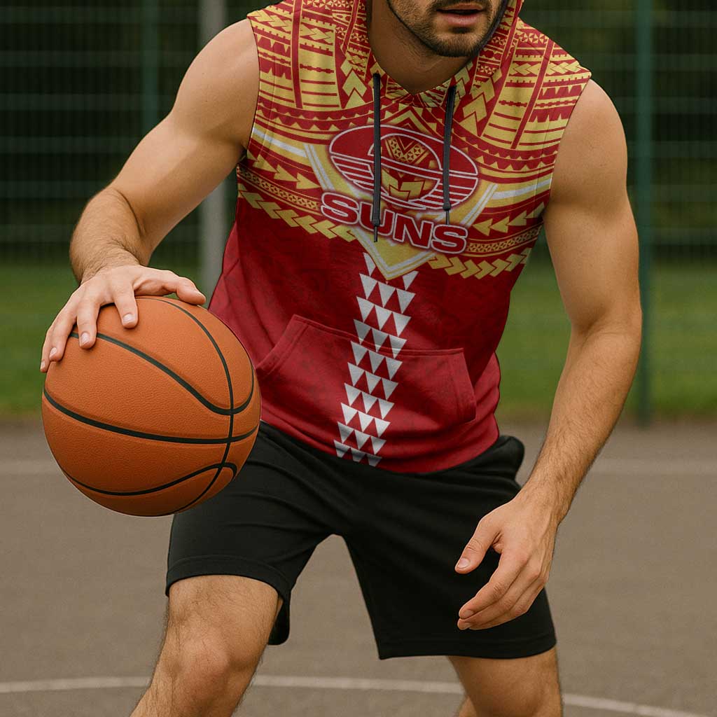 Personalized Gold Coast Suns Sleeveless Hoodie Polynesian Tribal Pattern Heritage Football