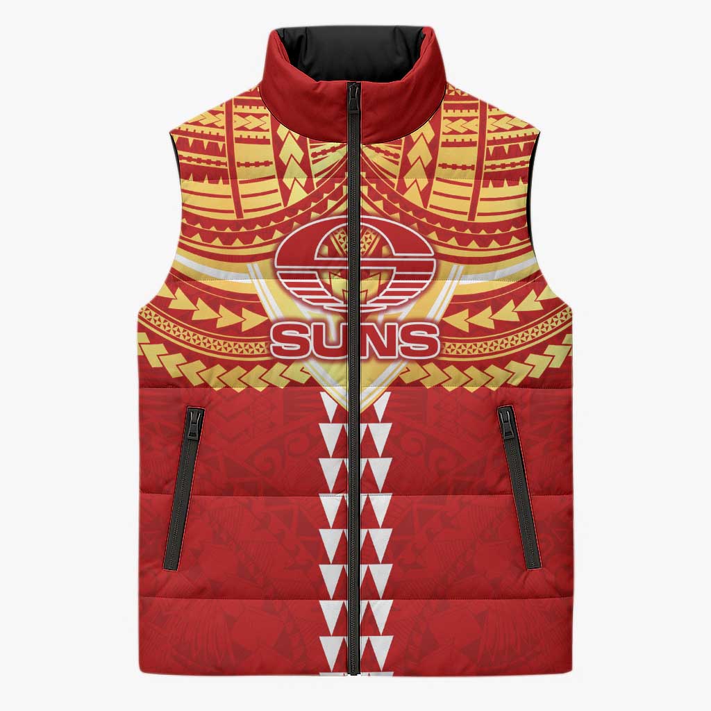 Personalized Gold Coast Suns Sleeveless Puffer Jacket Polynesian Tribal Pattern Heritage Football
