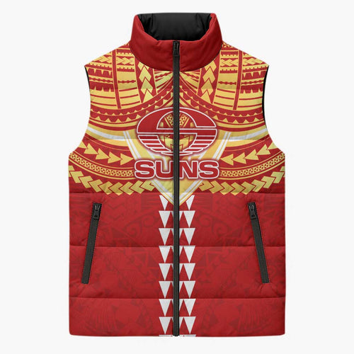 Personalized Gold Coast Suns Sleeveless Puffer Jacket Polynesian Tribal Pattern Heritage Football