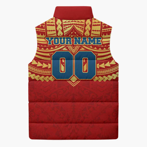 Personalized Gold Coast Suns Sleeveless Puffer Jacket Polynesian Tribal Pattern Heritage Football
