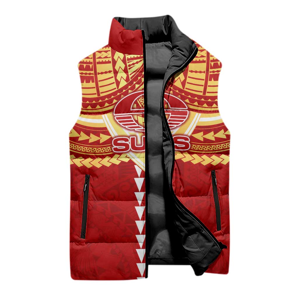 Personalized Gold Coast Suns Sleeveless Puffer Jacket Polynesian Tribal Pattern Heritage Football