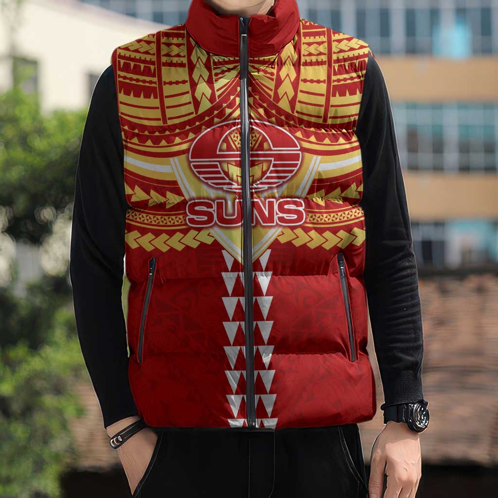 Personalized Gold Coast Suns Sleeveless Puffer Jacket Polynesian Tribal Pattern Heritage Football