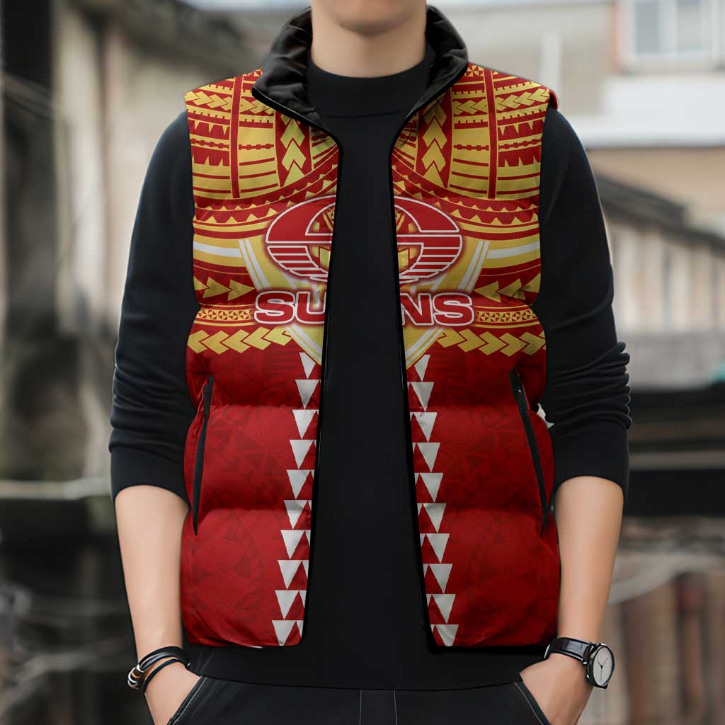 Personalized Gold Coast Suns Sleeveless Puffer Jacket Polynesian Tribal Pattern Heritage Football