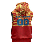 Personalized Gold Coast Suns Sleeveless Zip Hoodie Polynesian Tribal Pattern Heritage Football