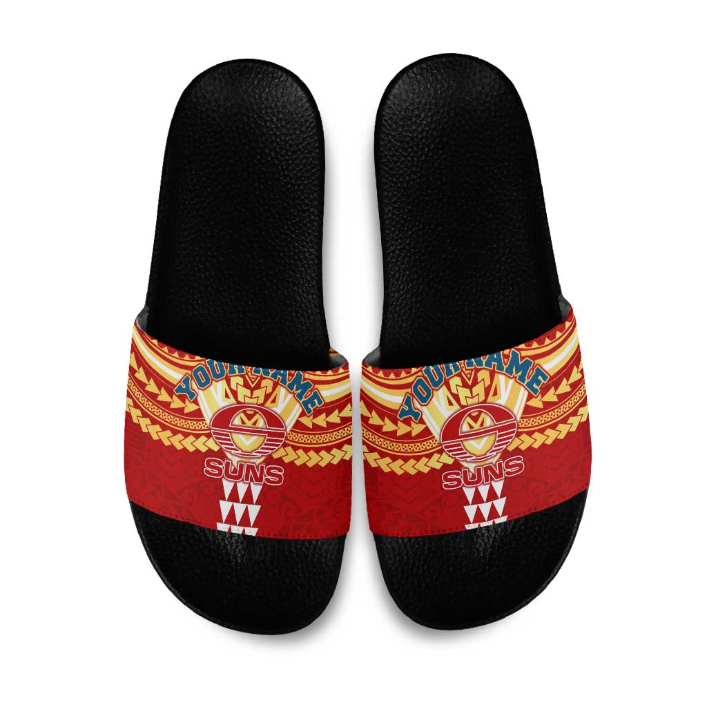 Personalized Gold Coast Suns Slide Sandals Polynesian Tribal Pattern Heritage Football