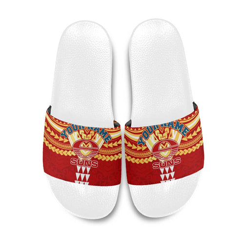 Personalized Gold Coast Suns Slide Sandals Polynesian Tribal Pattern Heritage Football
