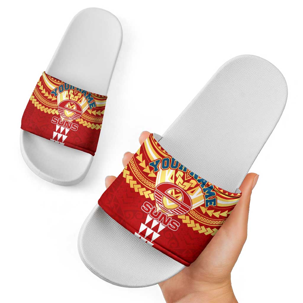 Personalized Gold Coast Suns Slide Sandals Polynesian Tribal Pattern Heritage Football