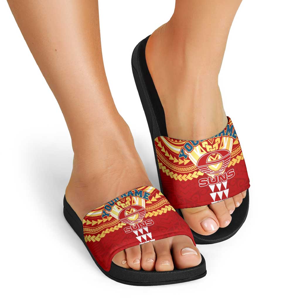 Personalized Gold Coast Suns Slide Sandals Polynesian Tribal Pattern Heritage Football