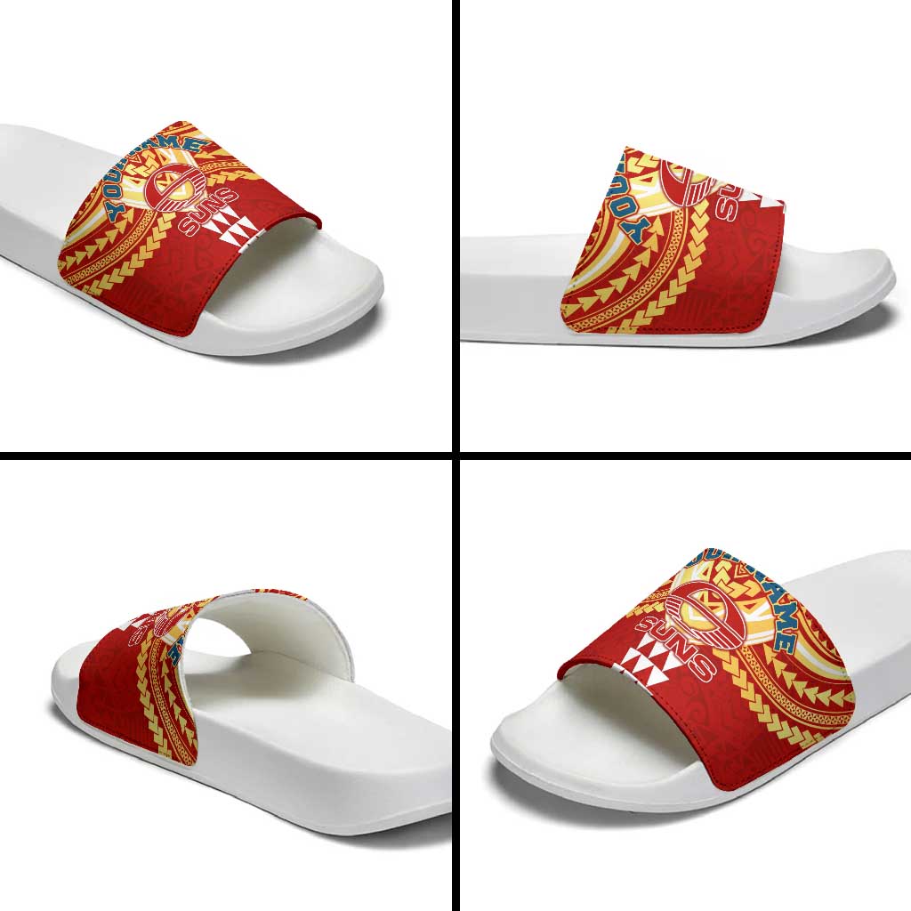 Personalized Gold Coast Suns Slide Sandals Polynesian Tribal Pattern Heritage Football
