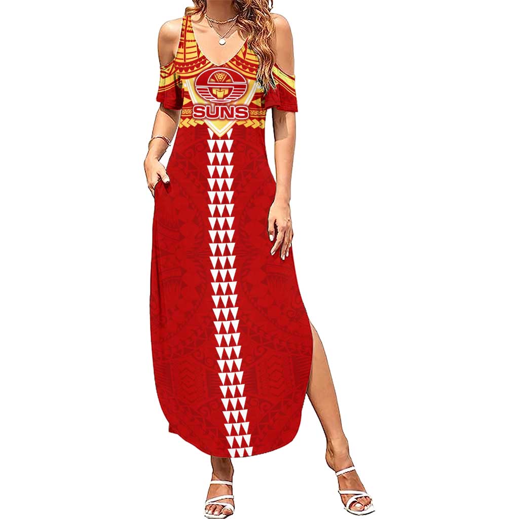 Personalized Gold Coast Suns Summer Maxi Dress Polynesian Tribal Pattern Heritage Football