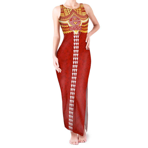 Personalized Gold Coast Suns Tank Maxi Dress Polynesian Tribal Pattern Heritage Football