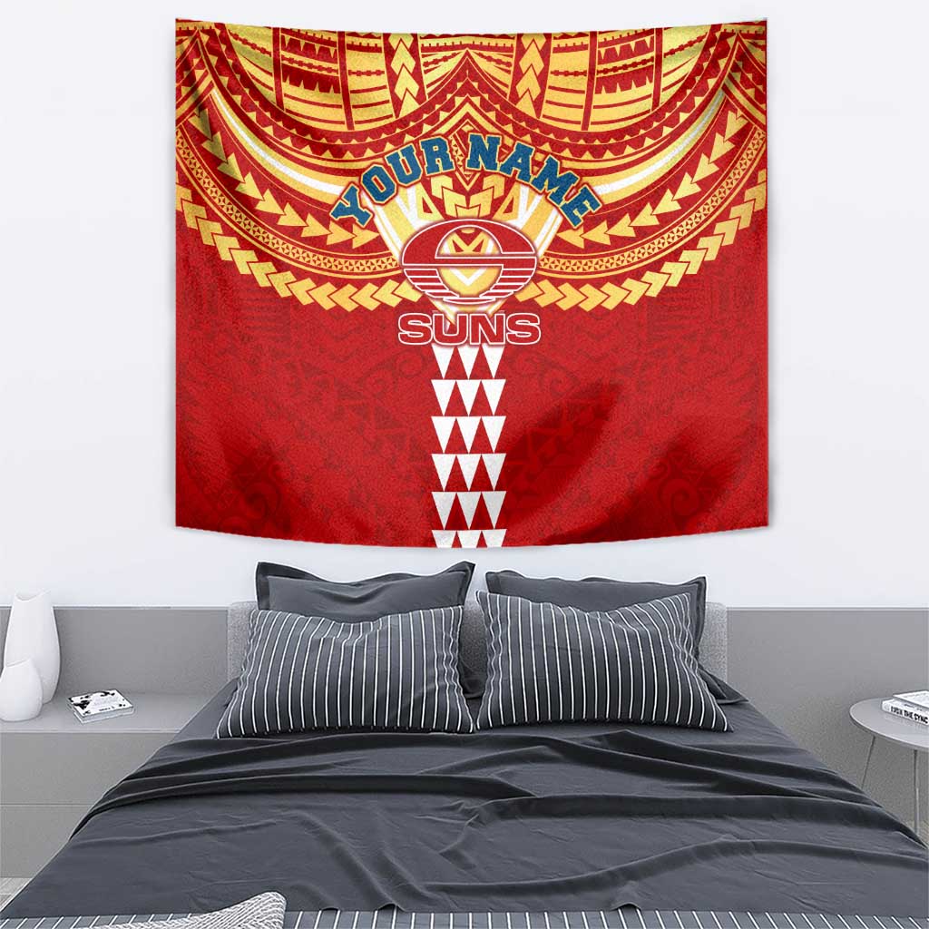 Personalized Gold Coast Suns Tapestry Polynesian Tribal Pattern Heritage Football