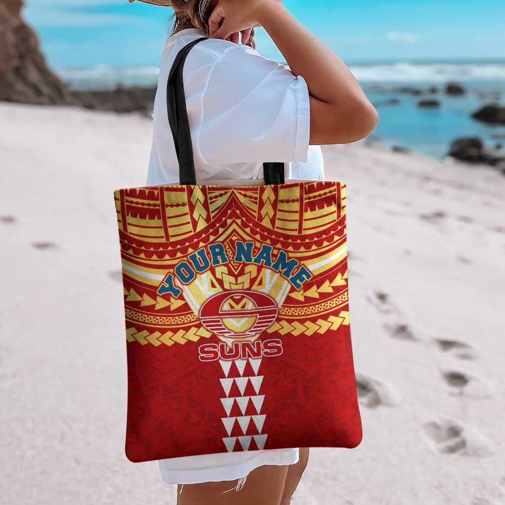 Personalized Gold Coast Suns Tote Bag Polynesian Tribal Pattern Heritage Football