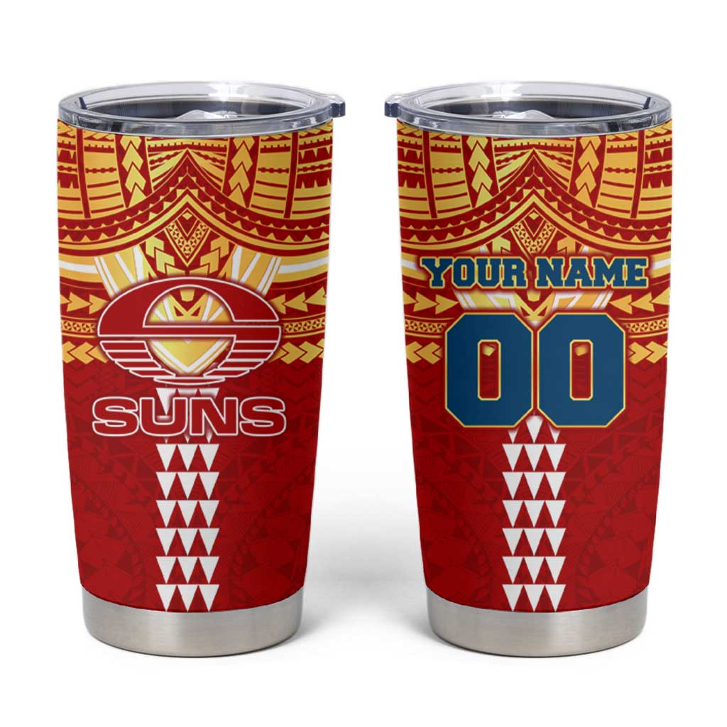Personalized Gold Coast Suns Tumbler Cup Polynesian Tribal Pattern Heritage Football