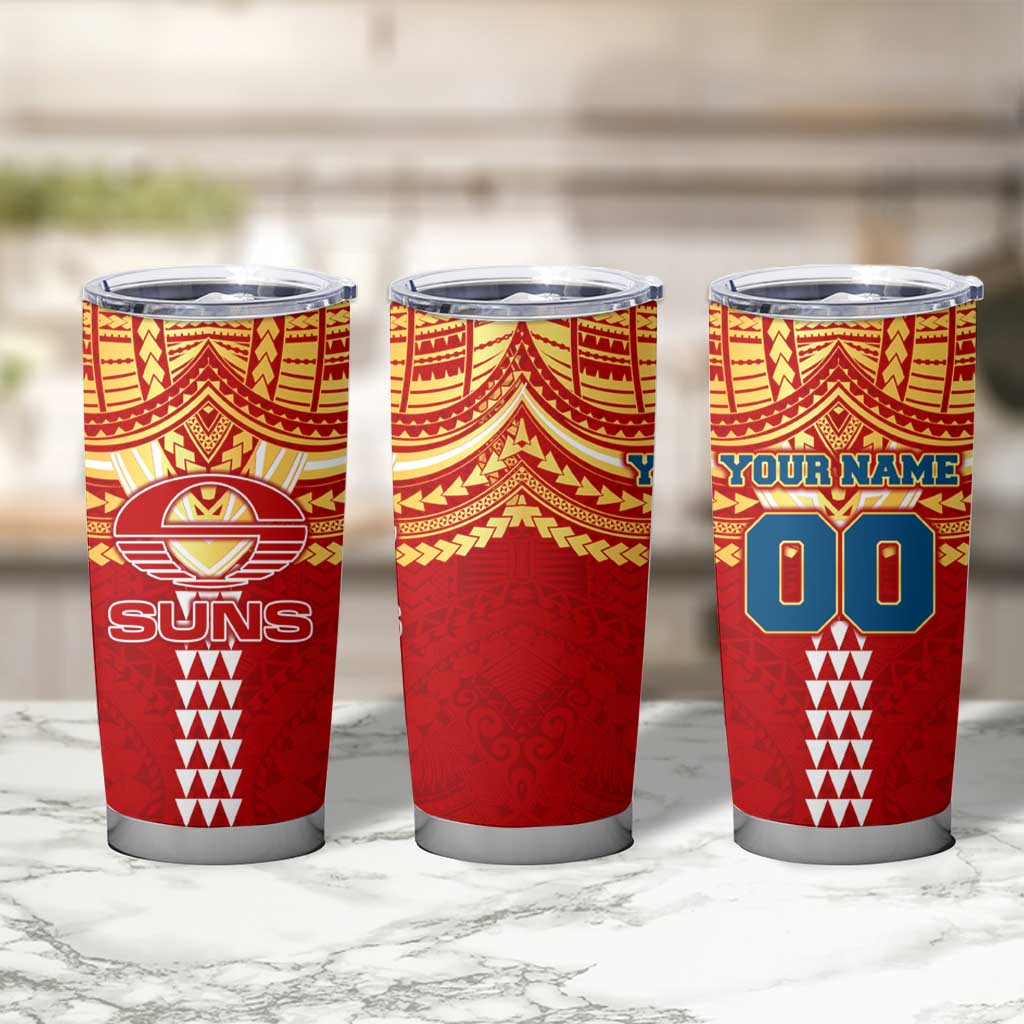 Personalized Gold Coast Suns Tumbler Cup Polynesian Tribal Pattern Heritage Football