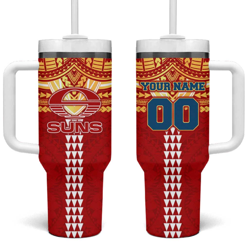 Personalized Gold Coast Suns Tumbler With Handle Polynesian Tribal Pattern Heritage Football