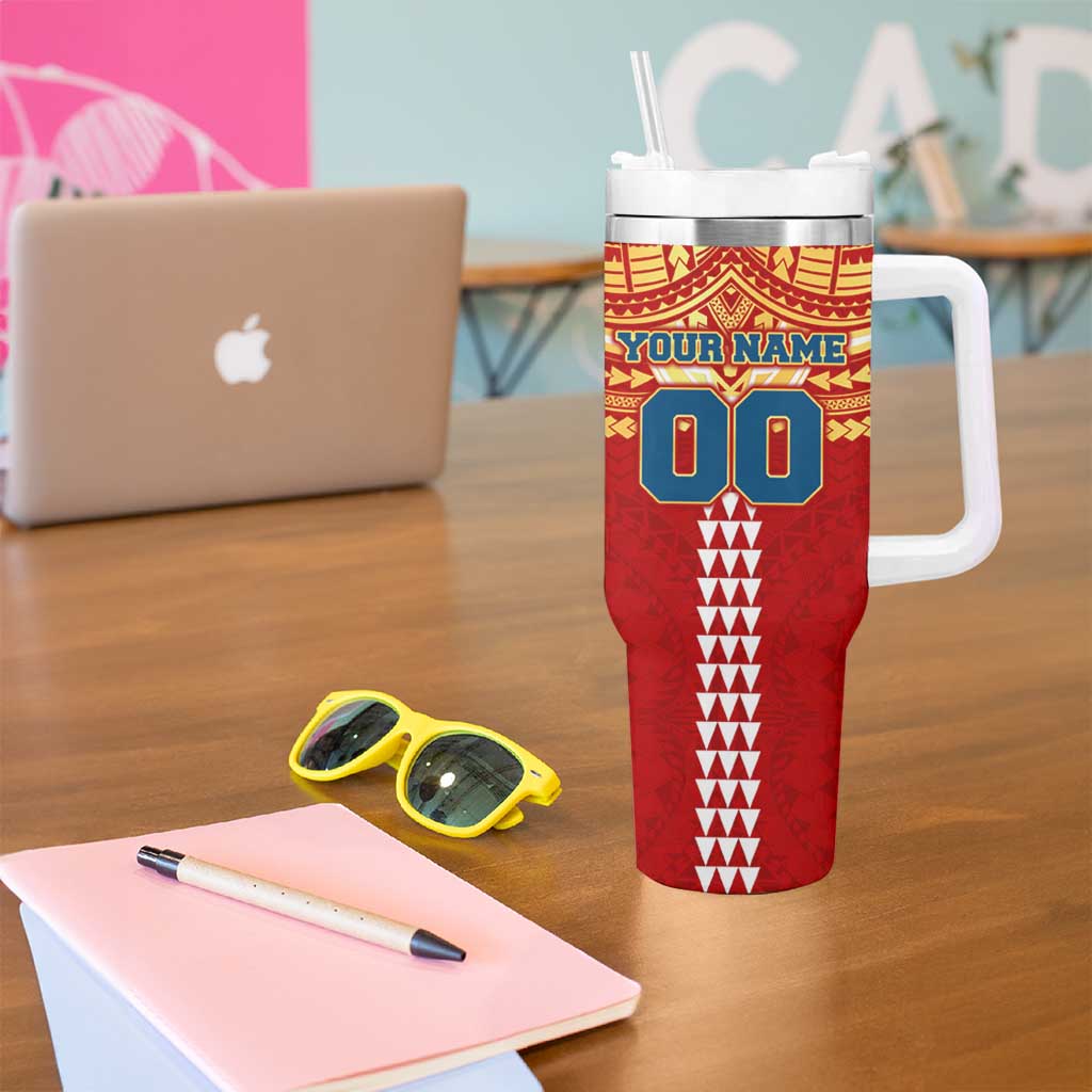Personalized Gold Coast Suns Tumbler With Handle Polynesian Tribal Pattern Heritage Football