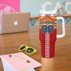 Personalized Gold Coast Suns Tumbler With Handle Polynesian Tribal Pattern Heritage Football