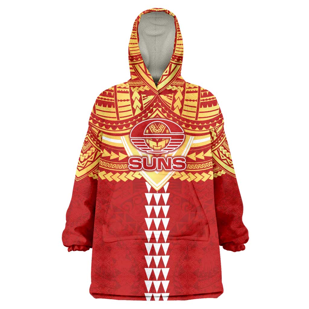 Personalized Gold Coast Suns Wearable Blanket Hoodie Polynesian Tribal Pattern Heritage Football