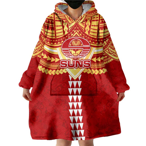 Personalized Gold Coast Suns Wearable Blanket Hoodie Polynesian Tribal Pattern Heritage Football