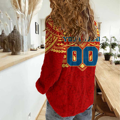 Personalized Gold Coast Suns Women Casual Shirt Polynesian Tribal Pattern Heritage Football