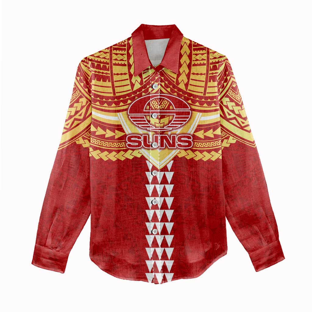 Personalized Gold Coast Suns Women Casual Shirt Polynesian Tribal Pattern Heritage Football