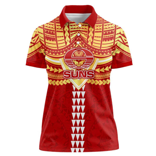 Personalized Gold Coast Suns Women Polo Shirt Polynesian Tribal Pattern Heritage Football