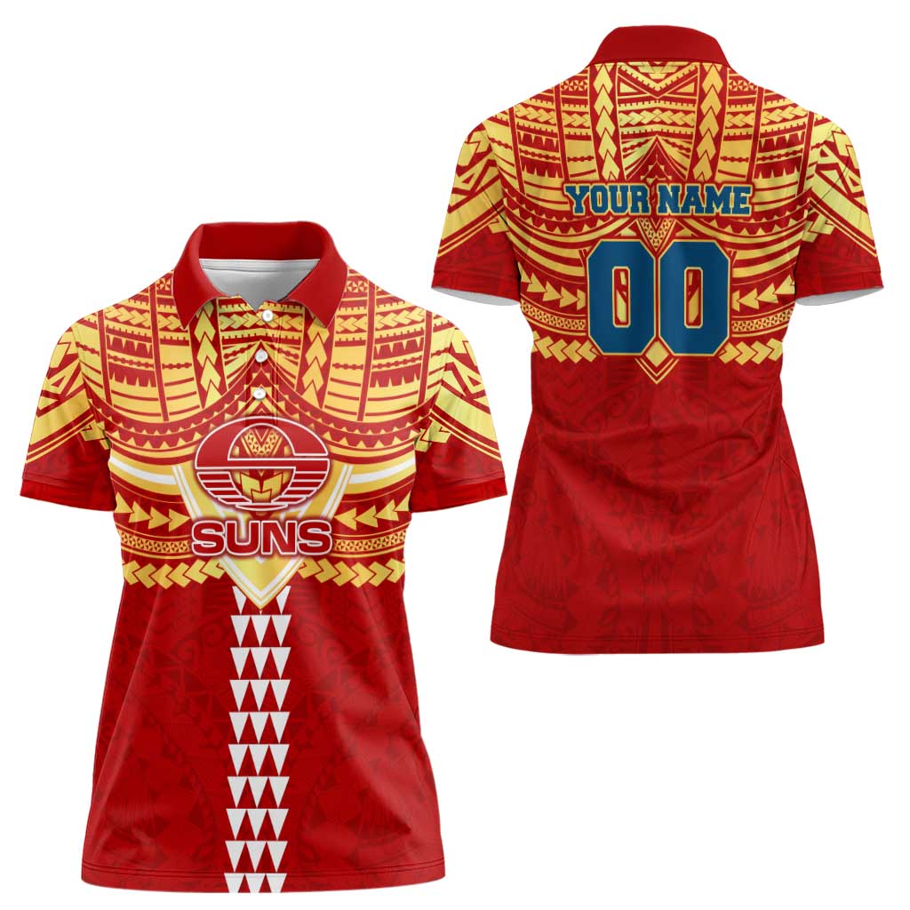 Personalized Gold Coast Suns Women Polo Shirt Polynesian Tribal Pattern Heritage Football