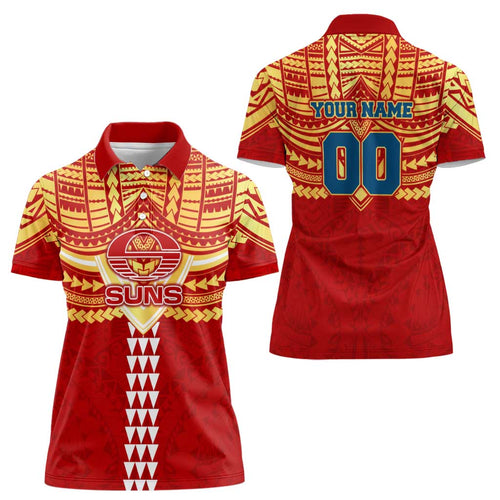 Personalized Gold Coast Suns Women Polo Shirt Polynesian Tribal Pattern Heritage Football