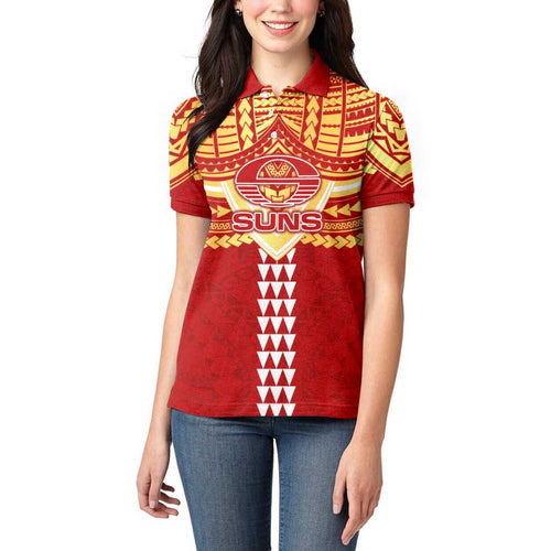 Personalized Gold Coast Suns Women Polo Shirt Polynesian Tribal Pattern Heritage Football