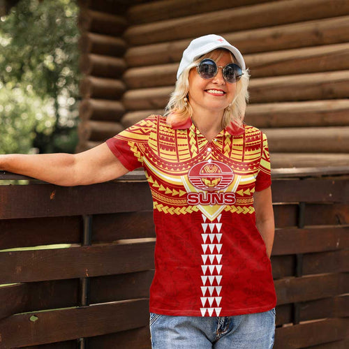 Personalized Gold Coast Suns Women Polo Shirt Polynesian Tribal Pattern Heritage Football