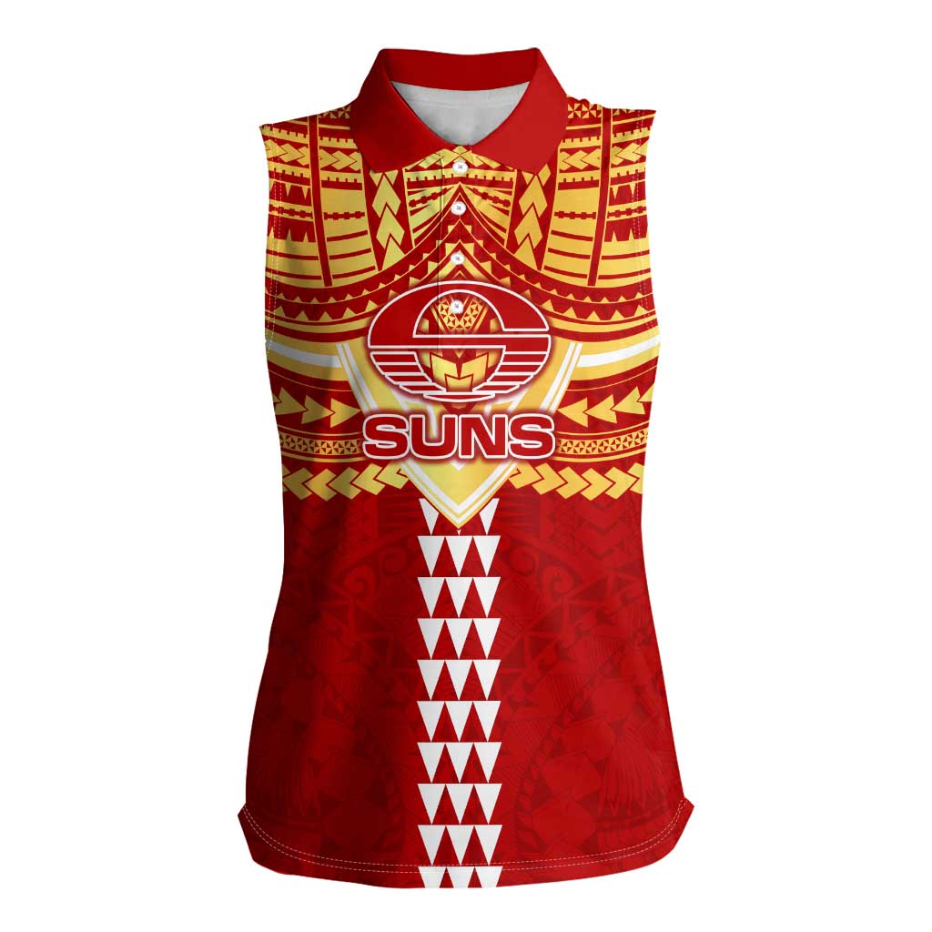 Personalized Gold Coast Suns Women Sleeveless Polo Shirt Polynesian Tribal Pattern Heritage Football