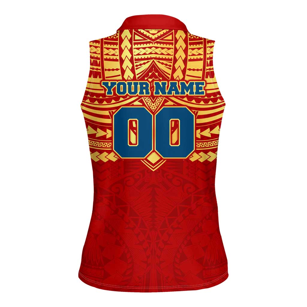 Personalized Gold Coast Suns Women Sleeveless Polo Shirt Polynesian Tribal Pattern Heritage Football