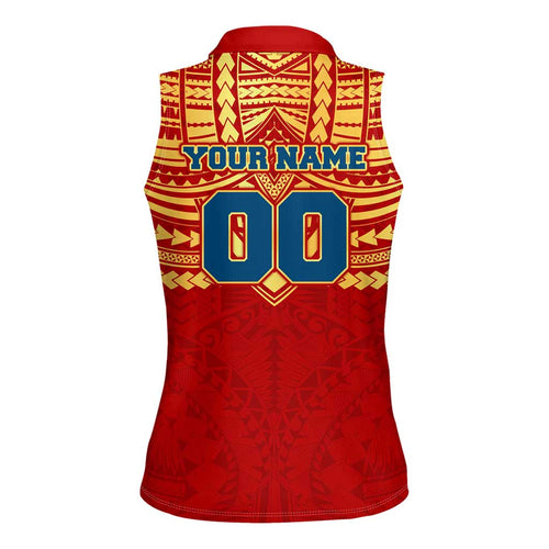 Personalized Gold Coast Suns Women Sleeveless Polo Shirt Polynesian Tribal Pattern Heritage Football